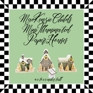 Mackenzie Childs Farmhouse Courtly Check Illuminated Mini Houses Set of 3 Green